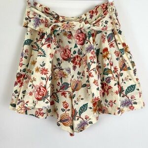 Sezane Floral Cream High-Waist Tie Shorts